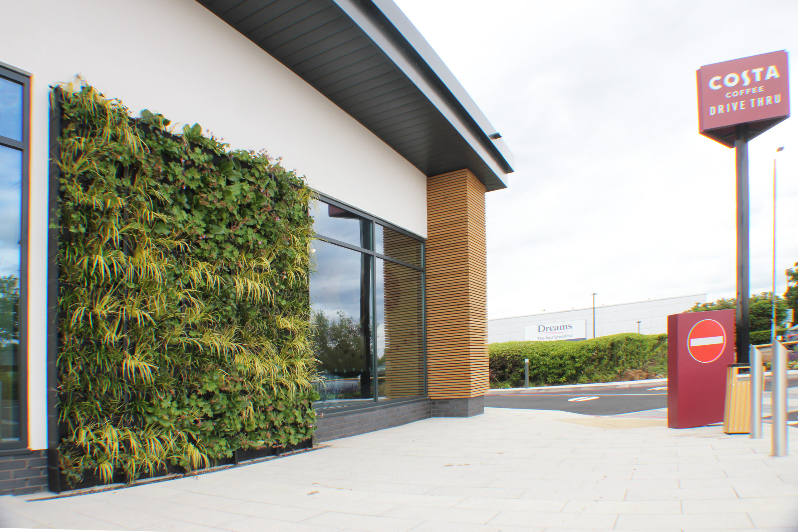 Exterior living wall for new Costa drive-thru in Ashton-Under-Lyne